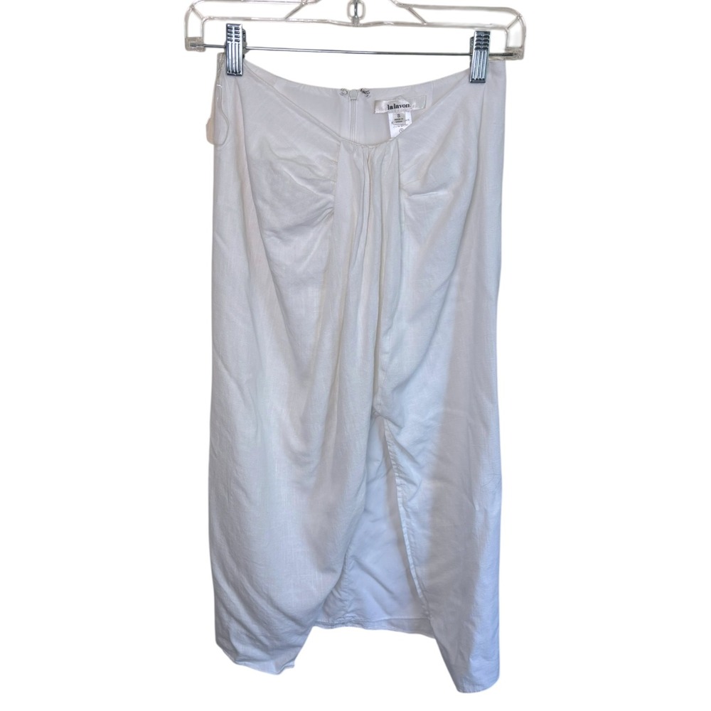 La Lavon Skirt Womens S White Cotton Linen Draped Tulip Hem Midi Coastal